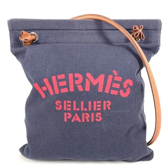 Hermes Handbags - HERMES logo Aline MM Shoulder Bag ToileChevron / Leather Blue indigo Navy/Red